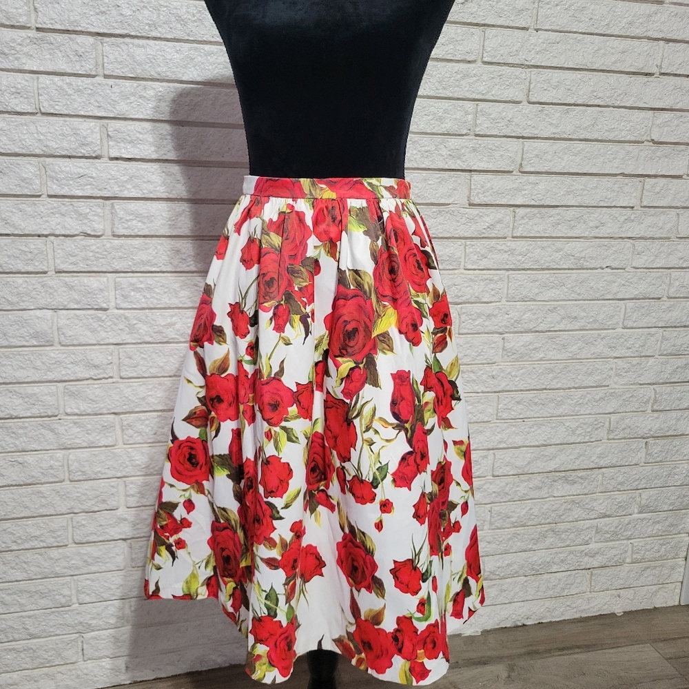 Luxe Apothetique Size S Floral A Line Red Roses Floral Lined Flowy RomanticSkirt